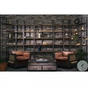 Turner Curved Brown Wood And Black Iron 6 Shelving Unit