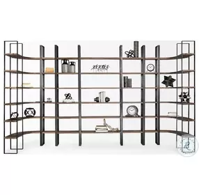 Turner Curved Dark Brown Wood And Black Iron 6 Shelving Unit