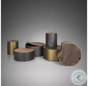 Eclipse Brown Wood And Gunmetal Gray Metal Drum Coffee Table