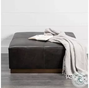 Minara Black Leather Square Ottoman