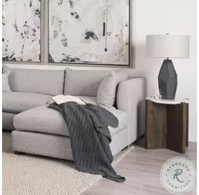 Bianca White Marble And Dark Brown Wood Accent Table