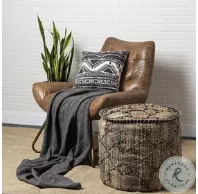 Riley Tan Jute Popcorn Stich Cylindrical Pouf