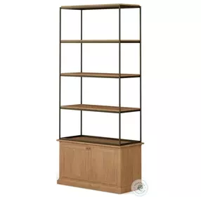 Braxton Light Brown Wood And Dark Aged Brass Metal 2 Door Shelving Unit