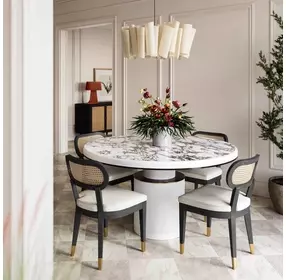 Cosette Black Dining Chair Upholstered in Cream Performance Linen
