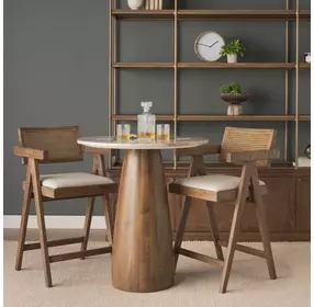 Allyson Medium Brown and Pink 32" Round Marble Top Bistro Table
