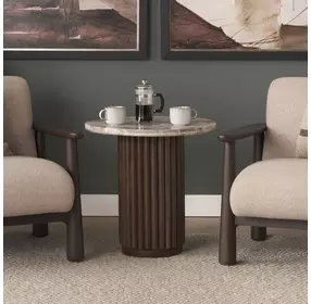 Marbrello Pink and Espresso Brown Marble Top Round Side Table