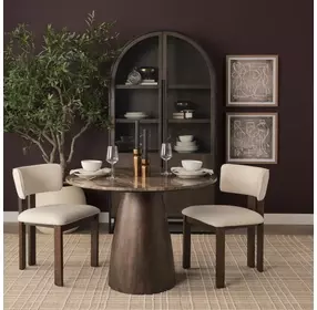 Allyson Dark Brown and Cappuccino 42" Round Marble Top Dining Table