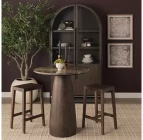Allyson Dark Brown and Cappuccino 32" Round Marble Top Dining Table