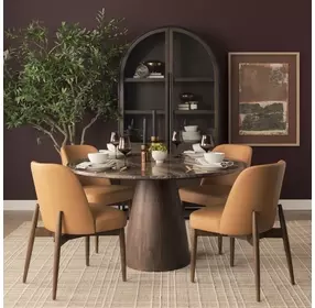 Allyson Dark Brown and Cappuccino 54" Round Marble Top Dining Table