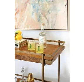 Cash Dark Burl Wood And Antique Brass Bar Cart
