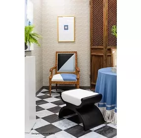 Janna White Linen And Espresso Oak Curved Stool