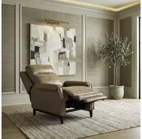 Westbury York Sand Leather Pushback Recliner with Nailhead Trim