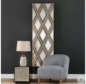 Hespera White and Brown Geometric Argyle Pattern Wall Mirror