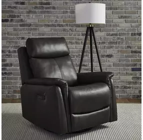 Rowland Aline Coal Leather Triple Power Swivel Glider Recliner with USB Charging