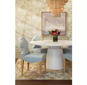 Lucian Matte White Lacquer 61.5" Dining Table With Studded Edge Top And Tapered Base