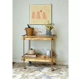 Cash Light Burl Wood And Antique Brass Bar Cart