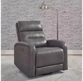 Ridgewell York Charcoal Leather Glider Power Recliner with USB Charging