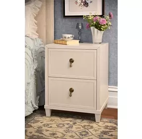 Novalie Matte Antique White Lacquer Soft Close 2 Drawer Side Table With Fluted Drawer Fronts
