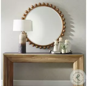 Cyra Walnut Wood Beaded Round Mirror