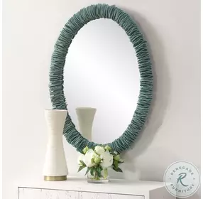 Bonaire Distressed Mottled Teal Blue Glaze Oval Mirror