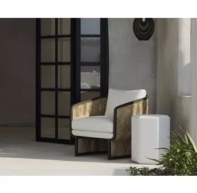 Juna Louis Cream Performance Fabric Upholstered Outdoor Lounge Chair