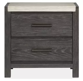 Plum Creek Ravenwood Black and White 2 Drawer Marble Top Nightstand with USB Charging
