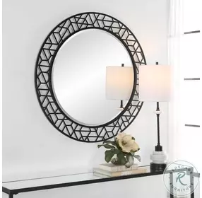 Montage Satin Black Round Mirror