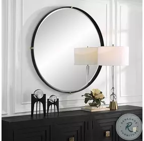 Bonded Matte Black Round Mirror