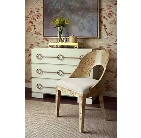 Rafferty White Linen Performance Fabric Dining Chair With Matte Burl Wood Frame