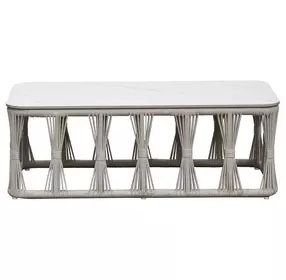 Alexa Outdoor Seating White Outdoor Rectangular Stone Top Occassional Table Set
