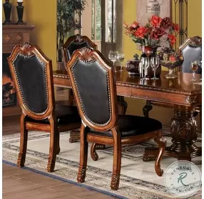 Chateau De Ville Black Synthetic Leather and Cherry Side Chair with Nailhead Trim Set of 2
