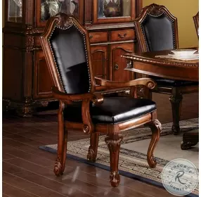 Chateau De Ville Black Synthetic Leather and Cherry Arm Chair Nailhead Trim Set of 2