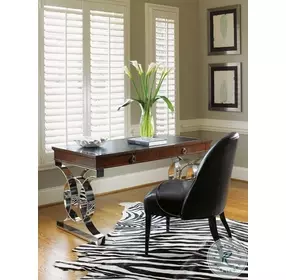 Studio Designs Deep Russet Brown And Polished Stainless Steel. Rosewood 2 Drawer Writing Desk