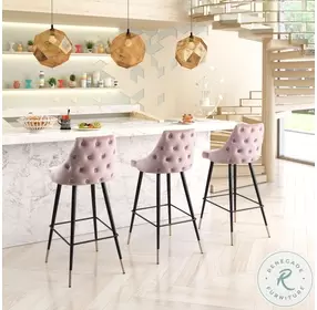 Piccolo Pink Velvet Bar Stool