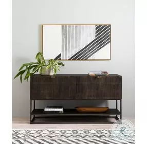 Kelby Carved Vintage Brown And Aged Brass Small Media Console