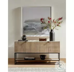 Kelby Light Wash Carved Mango And Aged Brass Small Media Console