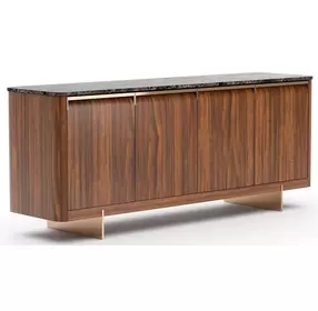Altura Smoked Walnut and Champagne Gold 4 Door Stone Top Sideboard