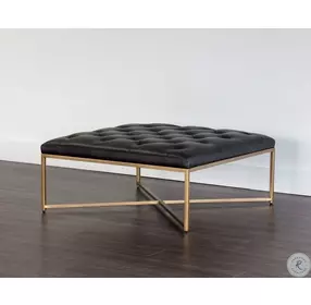 Endall Vintage Black Leather Square Ottoman