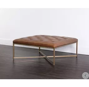 Endall Vintage Camel Leather Square Ottoman