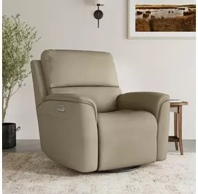 Henry Beige Leather Swivel Gliding Power Recliner with USB Charging and Heat Massage