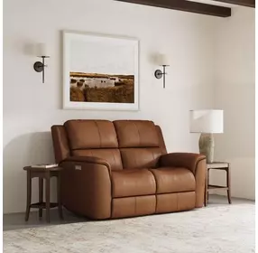 Henry Russet Leather 63" Power Reclining Loveseat with Power Headrest and Lumbar