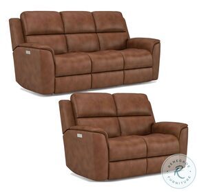 Henry Russet Leather Power Reclining Loveseat with Power Headrest and Lumbar
