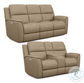 Henry Brown Leather Power Reclining Console Loveseat with Power Headrest and Lumbar