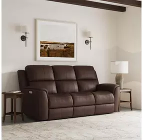 Henry Brown Leather 86" Power Reclining Sofa with Power Headrest and Lumbar