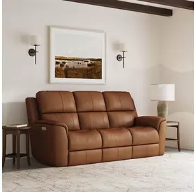 Henry Russet Leather 86" Power Reclining Sofa with Power Headrest and Lumbar