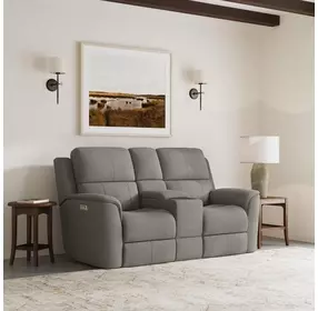 Henry Brown 75" Power Reclining Console Loveseat with Power Headrest and Lumbar