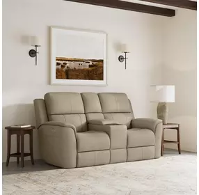 Henry Brown Leather 75" Power Reclining Console Loveseat with Power Headrest and Lumbar