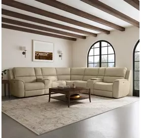 Henry Beige Leather 7 Piece Modular Zero Gravity Power Reclining Sectional with Power Lumbar and USB Charging