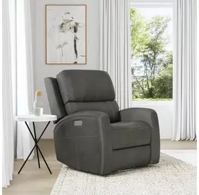 Linden Charcoal Leather Zero Gravity Swivel Gliding Power Recliner with USB Charging and Heat Massage