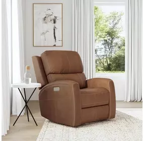 Linden Caramel Leather Zero Gravity Swivel Gliding Power Recliner with USB Charging and Heat Massage